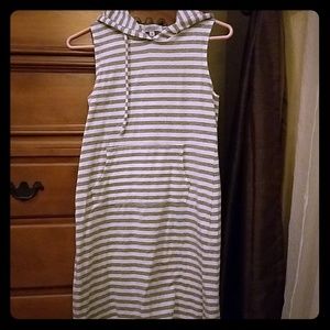 Striped sporty pull over dress with hoodie